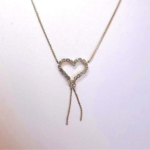 Vintage Open Heart Rhinestone Crystal Love Gold Tone Delicate Chain Necklace - Picture 5 of 16